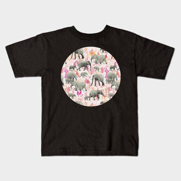 Sweet Elephants in Pink, Orange and Cream Kids T-Shirt by micklyn